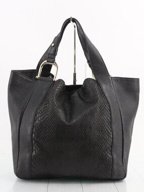Gucci Black Leather and real Python Tote with Gold Hardware